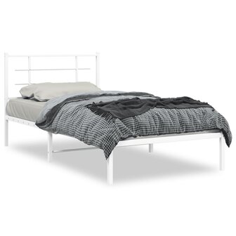 Bedframe met hoofdbord metaal wit 100x200 cm 2