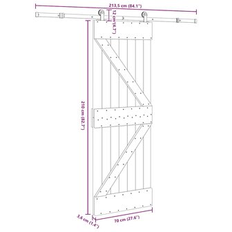 Schuifdeur met beslag 70x210 cm massief grenenhout 8
