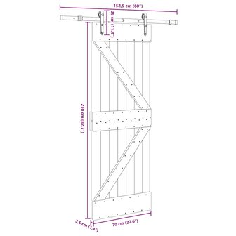 Schuifdeur met beslag 70x210 cm massief grenenhout 8