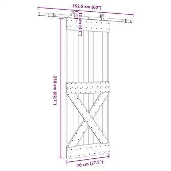 Schuifdeur met beslag 70x210 cm massief grenenhout 8