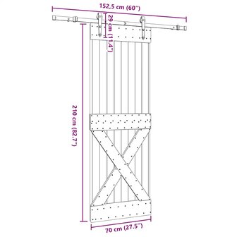 Schuifdeur met beslag 70x210 cm massief grenenhout 8