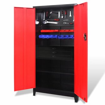 Gereedschapskast met kist 90x40x180 cm staal rood en zwart 1