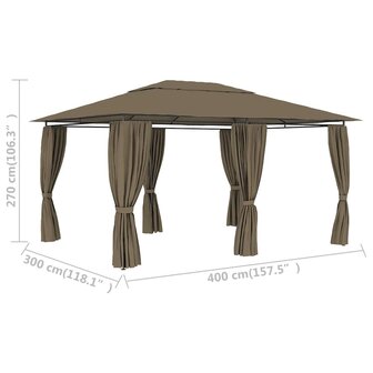 Tuinpaviljoen met gordijnen 180 g/m&sup2; 4x3 m taupe 9