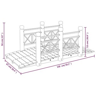 Tuinbrug met leuningen 150x67x56 cm massief vurenhout 6