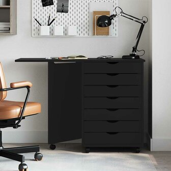 Rolkast met bureau MOSS massief grenenhout zwart 2