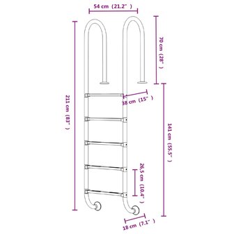 Zwembadladder 54x38x211 cm 304 roestvrij staal 6
