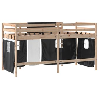 Kinderhoogslaper met gordijnen 90x200 cm grenenhout wit zwart 9