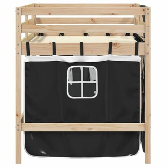 Kinderhoogslaper met gordijnen 90x200 cm grenenhout wit zwart 5
