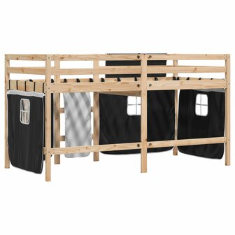 Kinderhoogslaper met gordijnen 90x200 cm grenenhout wit zwart 6