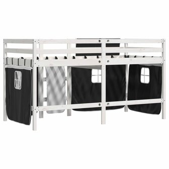 Kinderhoogslaper met gordijnen 90x200 cm grenenhout wit zwart 6