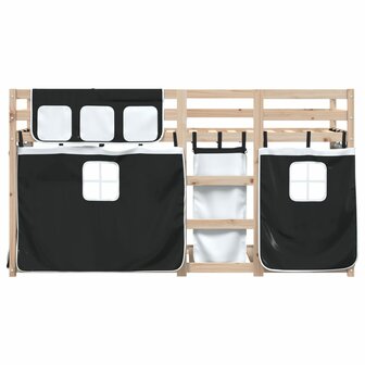 Stapelbed met gordijnen 90x200 cm grenenhout wit en zwart 5
