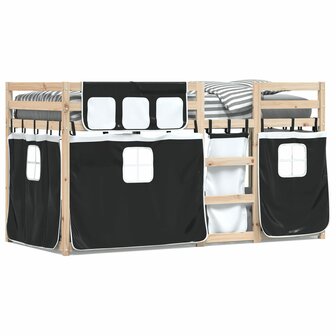 Stapelbed met gordijnen 80x200 cm grenenhout wit en zwart 2