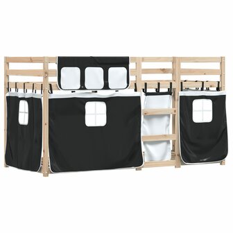 Stapelbed met gordijnen 80x200 cm grenenhout wit en zwart 3