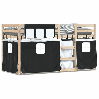 Stapelbed met gordijnen 75x190 cm grenenhout wit en zwart 2