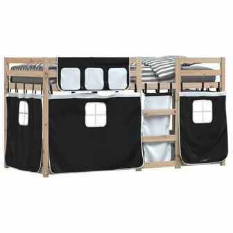 Stapelbed met gordijnen 75x190 cm grenenhout wit en zwart 4