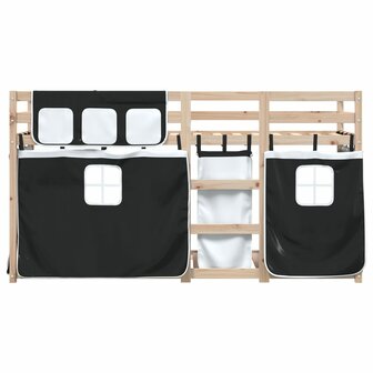 Stapelbed met gordijnen 75x190 cm grenenhout wit en zwart 5