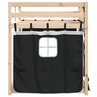 Stapelbed met gordijnen 75x190 cm grenenhout wit en zwart 6