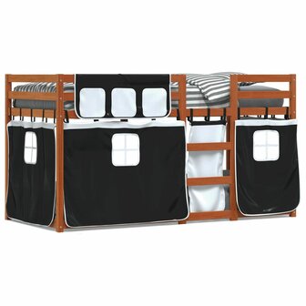 Stapelbed met gordijnen 75x190 cm grenenhout wit en zwart 2