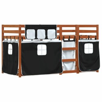 Stapelbed met gordijnen 75x190 cm grenenhout wit en zwart 3