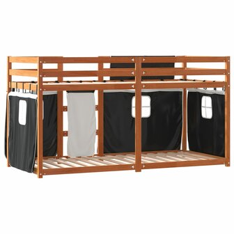 Stapelbed met gordijnen 75x190 cm grenenhout wit en zwart 7