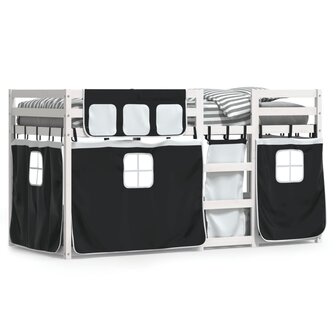 Stapelbed met gordijnen 90x200 cm grenenhout wit en zwart 2