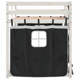 Stapelbed met gordijnen 90x200 cm grenenhout wit en zwart 6
