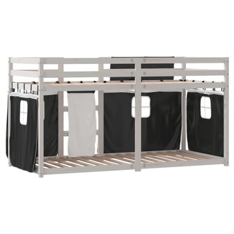 Stapelbed met gordijnen 90x200 cm grenenhout wit en zwart 7