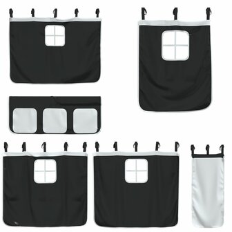 Stapelbed met gordijnen 90x200 cm grenenhout wit en zwart 9
