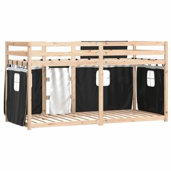Stapelbed met gordijnen 90x190 cm grenenhout wit en zwart 6