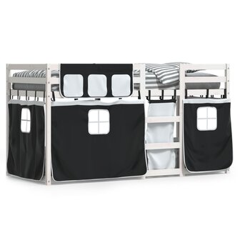 Stapelbed met gordijnen 90x190 cm grenenhout wit en zwart 2