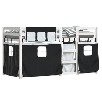 Stapelbed met gordijnen 90x190 cm grenenhout wit en zwart 4