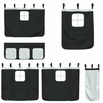 Stapelbed met gordijnen 90x190 cm grenenhout wit en zwart 9