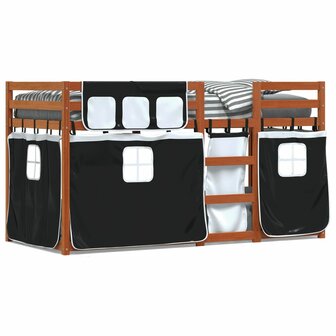 Stapelbed met gordijnen 90x200 cm grenenhout wit en zwart 2