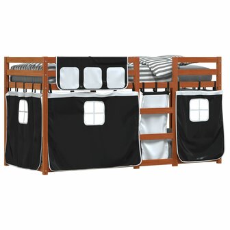 Stapelbed met gordijnen 90x190 cm grenenhout wit en zwart 4