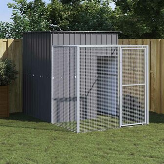 Kippenhok met ren 165x251x181 cm gegalvaniseerd staal antraciet 1