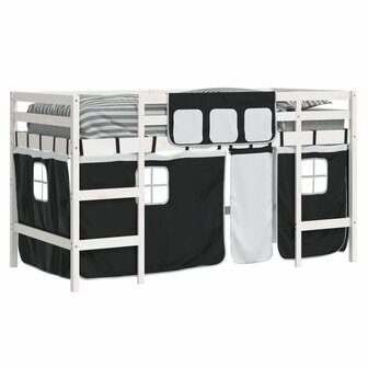 Kinderhoogslaper met gordijnen 90x200 cm grenenhout wit zwart 4