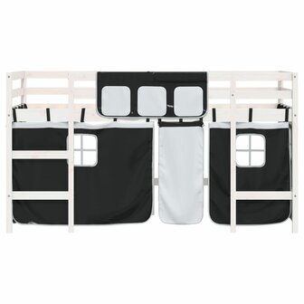 Kinderhoogslaper met gordijnen 90x200 cm grenenhout wit zwart 5