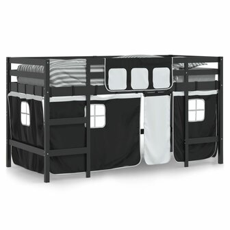 Kinderhoogslaper met gordijnen 90x200 cm grenenhout wit zwart 3