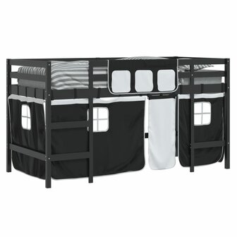 Kinderhoogslaper met gordijnen 90x200 cm grenenhout wit zwart 4