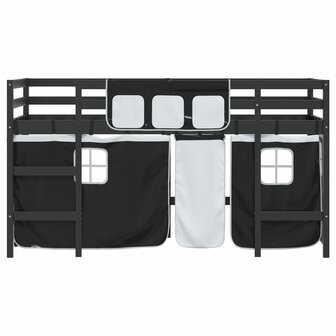 Kinderhoogslaper met gordijnen 90x200 cm grenenhout wit zwart 5