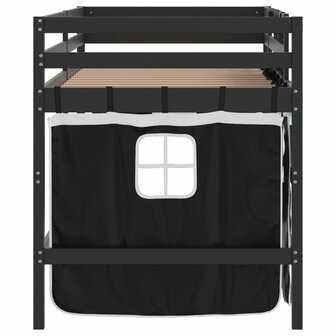 Kinderhoogslaper met gordijnen 90x200 cm grenenhout wit zwart 8