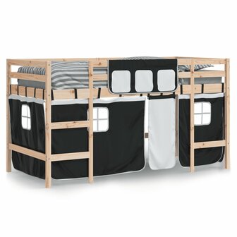Kinderhoogslaper met gordijnen 90x190 cm grenenhout wit zwart 3