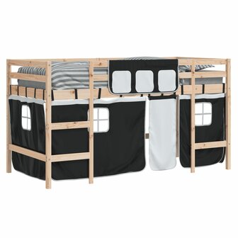 Kinderhoogslaper met gordijnen 90x190 cm grenenhout wit zwart 4