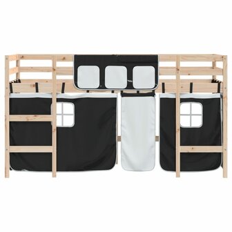 Kinderhoogslaper met gordijnen 90x190 cm grenenhout wit zwart 5
