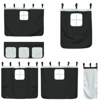 Kinderhoogslaper met gordijnen 90x190 cm grenenhout wit zwart 7