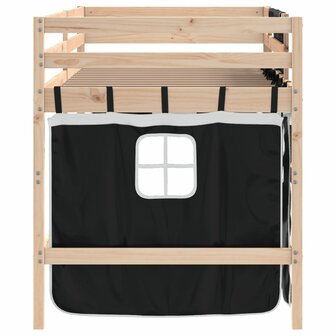 Kinderhoogslaper met gordijnen 90x190 cm grenenhout wit zwart 8