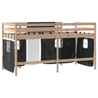 Kinderhoogslaper met gordijnen 90x190 cm grenenhout wit zwart 9