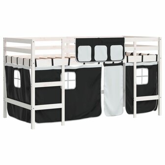 Kinderhoogslaper met gordijnen 90x190 cm grenenhout wit zwart 2