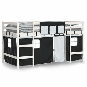 Kinderhoogslaper met gordijnen 90x190 cm grenenhout wit zwart 3
