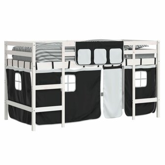 Kinderhoogslaper met gordijnen 90x190 cm grenenhout wit zwart 4